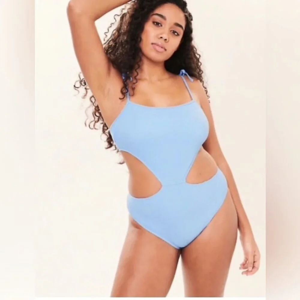 ABERCROMBIE FITCH Women Cut Out 1 Piece Swimsuit‎ Sz XL Blue Beach Pool 59-9